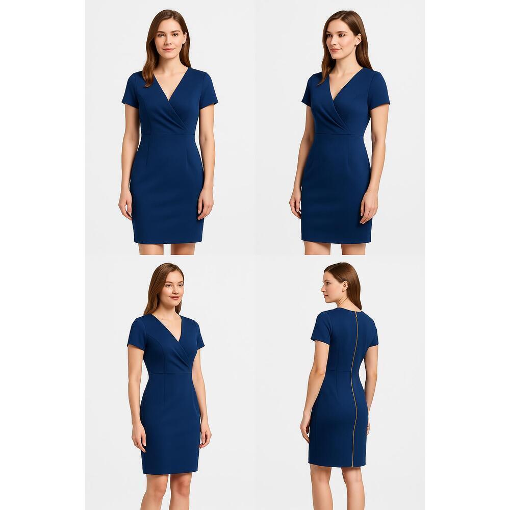 Bisou Bisou Dress Womens Size 10 Blue Sheath Short Sleeve V Neck - Picture 1 of 5